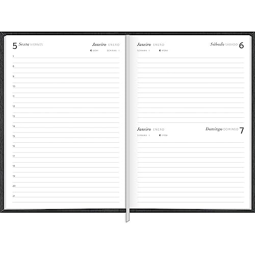 Tilibra - Agenda Executiva Costurada Diária 13,4 x 19,2 cm Torino 2024 - Capa Preta