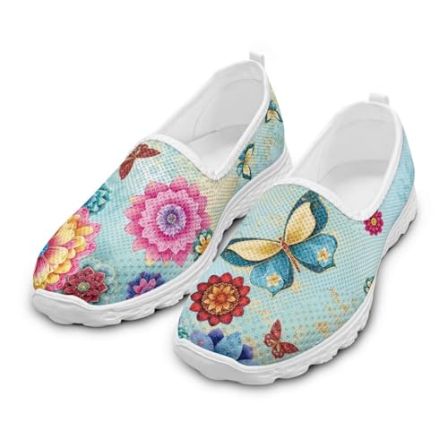 Women's Flats Slip on Walking Shoes Bright Mandala Mesh Sneakers Art Travel Loafers for Women Everyday Dress Shoes