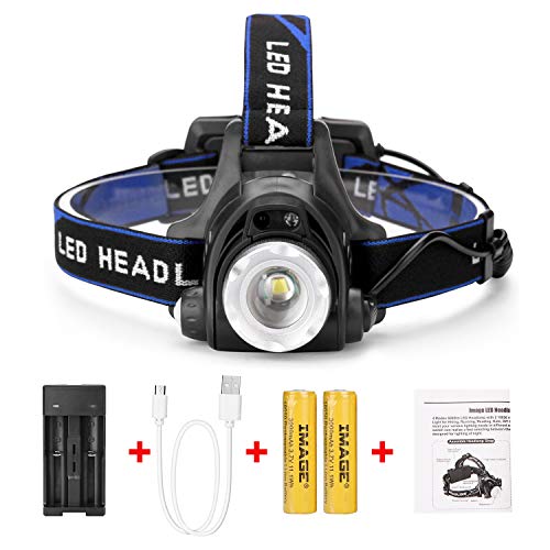 Linterna Frontal de IMAGE, Alta Potencia 1800 Lúmenes, Linterna de Cabeza Recargable USB 4 Modos de Luz LED, Impermeable Para Camping, Pesca, Ciclismo, Carrera, Caza