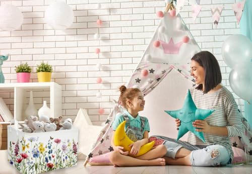 Image of Rectangular Kids Baskets,Flower Basket.Cute Bins for Girls, Butterfly Basket with Handles.Books Basket,Gifts Bin. (Flower cluster)