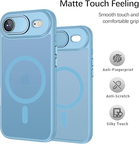 Image of Elzzi Magnetic for iPhone 17 Air Case, Upgraded [Full Camera Protection] [Compatible with Magsafe] [Translucent Matte] Shockproof Protective Phone Case for Men & Women - Mist Blue