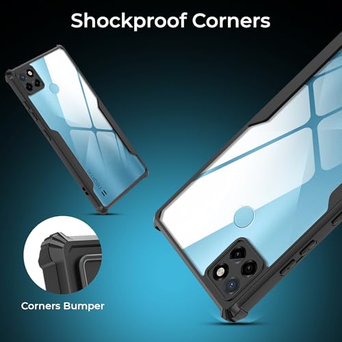 Image of A rtistque Clear Hard Transparent Acrylic Armor Back Cover Case for Realme C21Y 4G | Shockproof TPU Edge Protection | Slim Protective Design | Realme C21Y Back Cover - Black