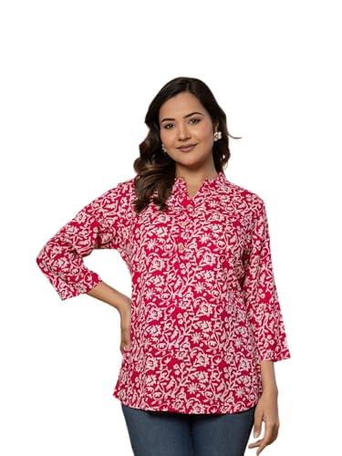 Image of Women's Cotton Printed Kurta Top | 3 /4 Sleeve Straight Kurti Casual Outings