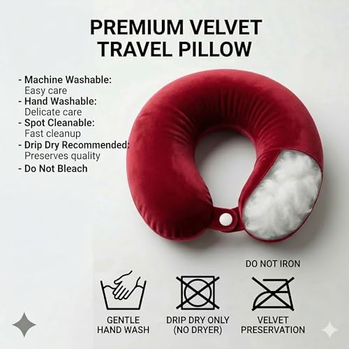Image of Travel Neck Pillow for Adults, Fiber Filled U-Shaped Neck Support Pillow with Button Closure, Soft Plush Neck Cushion for Airplane, Car, Office & Travel (red)