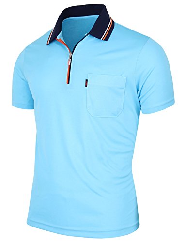 BCPOLO Zip Polo Shirt Dir Fit Golf Polo Shirt Athletic Short Sleeve polo Sky-Blue US_X-Large(Asian 2XL)