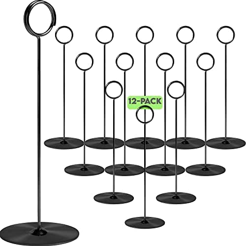 Place Card Holder, 8 in Tall, 12 pack, Gold, Table Cardholder Tabletop Menu Holder Harp-Clip Number Holder Recipe Holder Reserved Card Holder, For Restaurants, Weddings, & Banquets