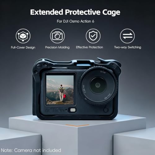 Image of Adofys Housing Case for DJI Osmo Action 6, ABS Protective Frame Expansion Cage, Cold Shoe, 1 /4 inch Screw Adapter, Action 6 Accessories Compatible for Tripod, Selfie Stick