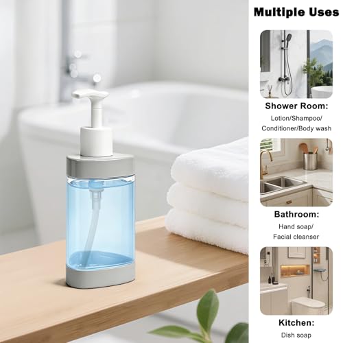 Image of Plastic Hand Soap Dispenser 2 Pack, 13.5 oz Clear Refillable Dish Soap Pump Dispenser, Stylish Triangle Design for Bathroom Kitchen Countertop (Gray)