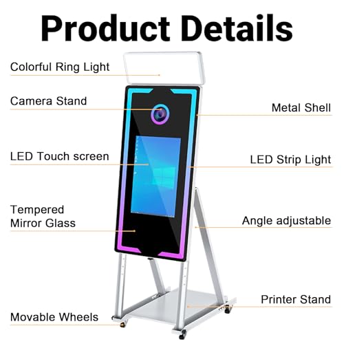 Image of Magic Mirror Photo Booth, 40-22in Interactive Touch Screen Photo Booth Machine Built-in Mini PC,App Remote Control RGB Light,Idea for Event Rental Party (White, 40-22in)