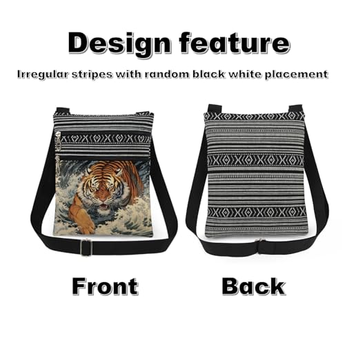 Tiger Waves Art Print Crossbody Bag Adjustable Shoulder Strap Messenger Bag Unique Holiday Present Birthday Gift for Adult Friend Tiger Lover 7