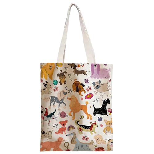 VOYANTE Stoffbeutel Bedruckt, Canvas Tote Bag, Lustige Hunde Muster, Hunde Geschenke, Wiederverwendbar Einkaufstasche, Geschenk Buchliebhaber, Hundeliebhaber Deko Stofftasche für Kollegen