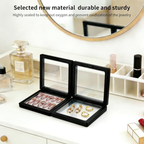 Cadre de présentation flottant 3D - Noir - Film PE transparent anti-poussière - Boîte de rangement portable pour boucles d'oreilles, colliers, bracelets, timbres, 11x11x2cm – vue 7