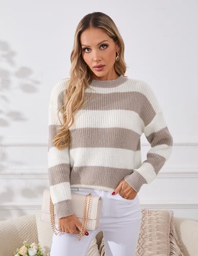 Women's Thick Striped Colorblock Sweater, Fall Spring Sweater Tops, Oversized, Elasticity, Soft, No Pilling, Lightweight4