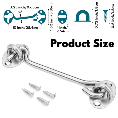 Image of Rainspire (2 Pack) 10 Inch Privacy Hook and Eye Latch for Barn Door, Stainless Steel Gate Latch Barn Door Lock Cabin Hooks for Gate Shutters Window Slide Barn Shed Cabinet Bathroom, Silver