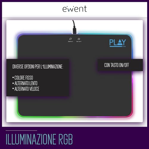 PL3341 Tappetino Mouse Gaming RGB, Tappetino per Mouse da Gioco, 11 Effetti Luminosi, Superficie Ottimizzata per Mouse Gaming Laser e Ottico - Mousepad - Immagine 2