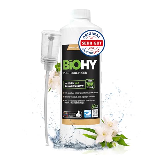 BiOHY Spezial Polsterreiniger (1l Flasche) + Dosierer | Konzentrat für Sofas, Polstermöbel, Teppiche & Textilien | für Nasssauger & Waschsauger | Fleckentferner | effektiver Textilerfrischer