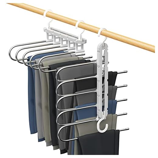 Roylvan Perchas para Pantalones con 5 Niveles, 2 PZS Colgadores de Acero Inoxidable Antideslizante Vertical Horizontal Ahorro Espacio Organizador para Armario Ropa Corbata Toalla Bufanda Vaquero, Gris