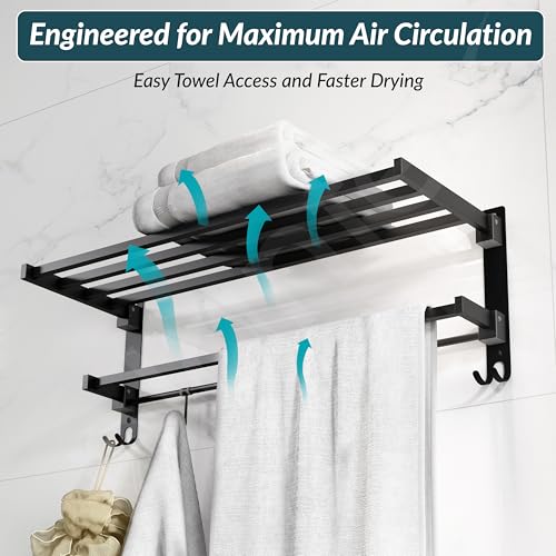 Image of Plantex Towel Rack for Bathroom /Stainless Steel Towel Bar /24 Inch Towel Holder with Towel Rod /Bathroom Accessories - (Black)