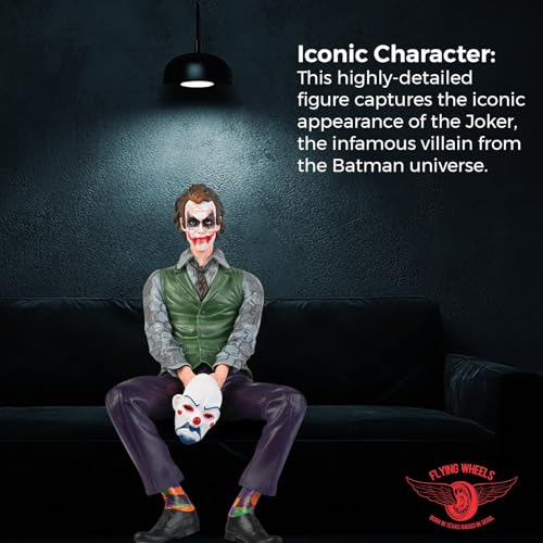 Image of Joker Action Figure with Clown Mask - Heath Ledger Joker Figurine Toy Sitting Pose Statue - The Dark Knight Batman Villain Collectible for Display & Gifts (18CM)