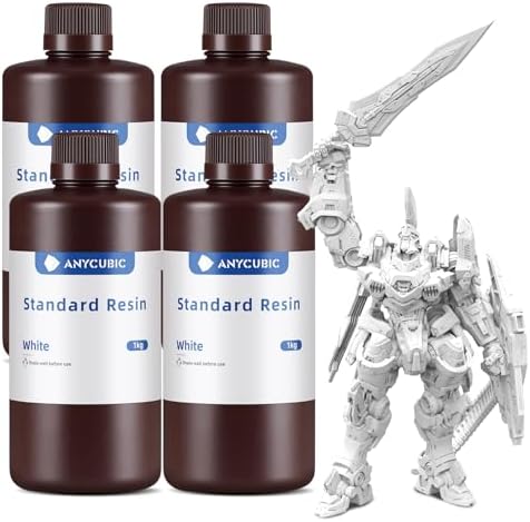 ANYCUBIC 3D Printer Resin Bundle, 405nm SLA UV-Curing Resin with High Precision and Quick Curing & Excellent Fluidity for LCD 3D Printing (4Packs*1kg White, 4kg in Total)