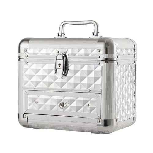 LIFAzqJIU メイクボックス 鏡付き コスメボックス LEDライト メイク収納ボックス 化粧品収納ボックス 大容量 ポータブル 防塵 防水 小物入れ 化粧品入れ リップ収納 アクセサリー収納 卓上 シンプル おしゃれ 多機能化粧品ケース (シルバー)