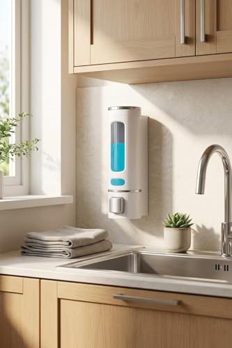 Image of ALTURAS Wall Mounted Liquid Soap Dispenser, ABS 400 ML, for Shampoo, Sanitizer and Gel Handwash Dispenser (White)