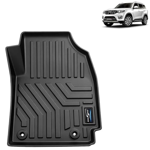 Image of KINGSWAY Accessories Custom-Fit TPE 5D Car Floor Mats Only Compatible with Mahindra Scorpio N (Automatic Transmission) | Year 2022 Onwards | 4 Pcs | All Weather Foot Mat | Black | 2 Years Warranty