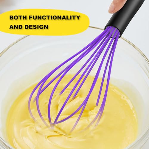 Image of NileHome Silicone Whisk 10 inch, Kitchen Whisk Kitchen Wisk Wire Whisks for Cooking, Whisking, Blending, Beating, Stirring-Purple