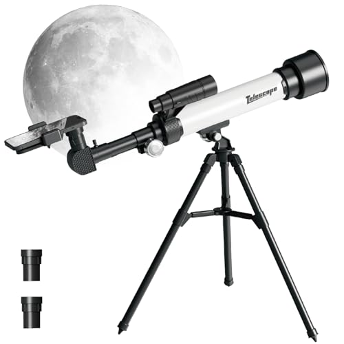 Auveach Telescopio Astronómico para Niños y Adultos Principiantes - 50 mm Apertura / 500 mm - Telescopio Refractor Portátil para Viaje - Aumentos 30X/60X - Incluye Trípode Ajustable