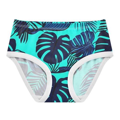 Teal Blue Monstera Palm Leaves Little Girl Panties Toddler Underwear Custom Cotton Bright Briefs Kids Undies 2t