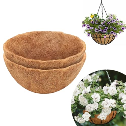 2 Pack Hanging Basket Liner - Round Planter Liner for Hanging Basket Natural Coco Fiber Replacement Liners for Plant Flower Growth Flower Pots in the Balcony Garden (10)