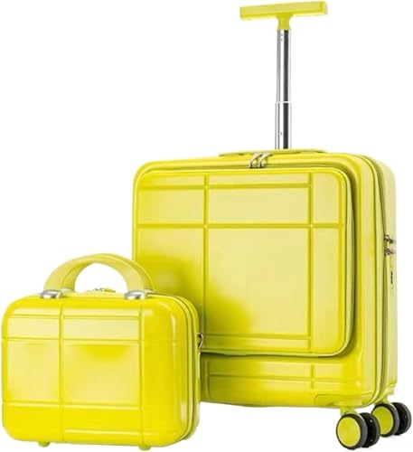 Travel Suitcase 2 Piece Sets Spinner 18inch Suitcase,With Telescopic Handle, 14-inch Cosmetic Case Carry-on Luggage (Color : Yellow, Size : 14+18in)