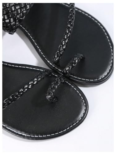 OYOANGLE Girl's Braided Toe Ring Sandals Open Toe Strappy Beach Vacation Slip on Flat Sandal4