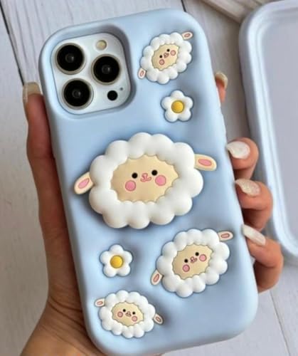 Image of Dezet Back Cover Compatible with iPhone 15 Pro Soft Silicone 3D Cute Cartoon Cover, Aesthetic Full Protective Case Cover Girls & Women (Blue)