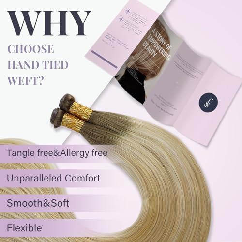 Fshine Weft Extensions Color Chestnut Brown To Honey Blonde Mix Platinum Blonde Sew in Human Hair Extensions 60g Seamless Human Hair 20 Inch - Image 3