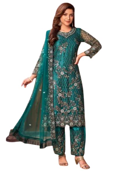 Womens Salwar Suit Designer Embroidery Net Wedding Party Fashion Dress(XS-XXL)