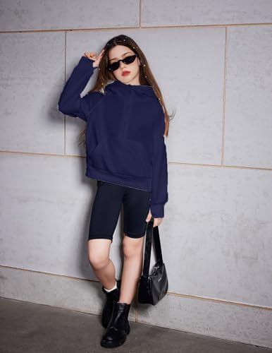 Image of Arshiner Girls 2 Piece Outfits Sweatsuit Half Zip Sweatshirt and Sweatpants | Fall Winter, Drop Shoulder Long Sleeve, Thumbhole Hoodies, with Sweatpant, Jogger Set, Sweat Set, Tracksuits with Pockets