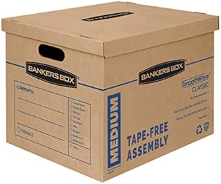 Bankers Box SmoothMove Classic Medium Moving Boxes, 8 Pack, Tape-Free Assembly, Easy Carry Handles, 18