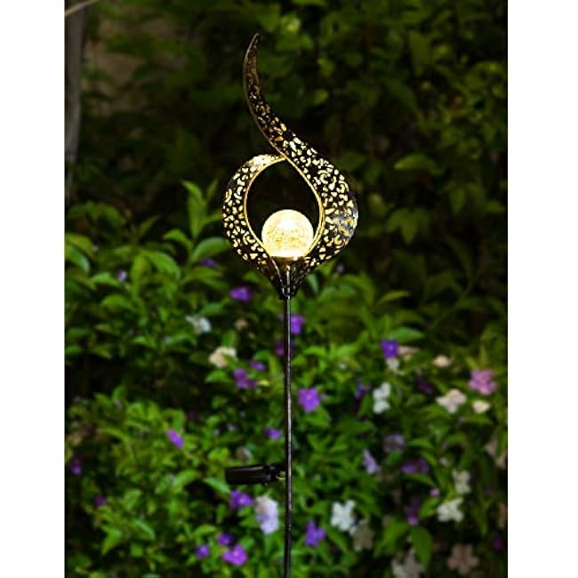 HOMEIMPRO Outdoor Garden Solar Lights Stake, Mothers Day Gifts Mom,Crackle Glass Metal Flower Waterproof LED Fairy Lights for Pathway,Lawn,Patio or Courtyard,Gardening Gifts Women (Bronze)