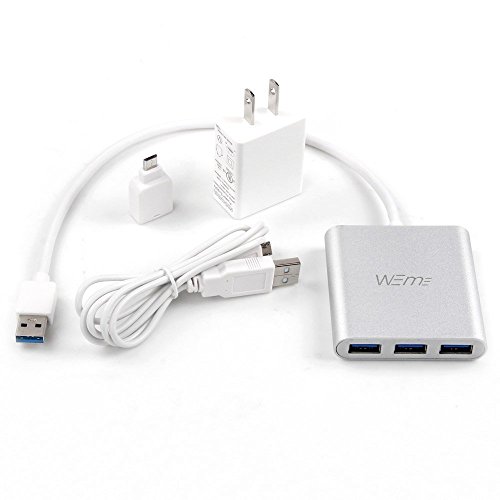 WEme Aluminum 4 Port USB 3.0 Hub With Smart Charging Port for Phone and USB OTG Converter and 5V2A Power Adapter for Samsung, LG, HTC, Motorola, Smartphone Tablet, PC, USB Wall Charger Included - Thumbnail 4