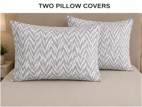 Image of NEW LEAF Cotton Fitted King Bedsheets with 2 Pillow Covers | Elastic Fitted | Wrinklefree | Ultrasoft |Winter Bedsheet 200 to 220 tc Floral | 78x72+10 Inches, Light Grey