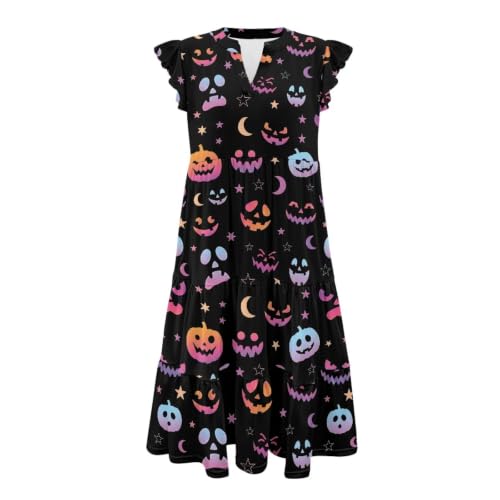 Image of Women's Casual Ruffle Sleeve Dress V Neck Pullover Dress Flowy A-Line Pleated Lightweight Dress with Pockets