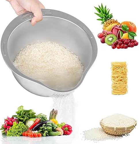 Reis Waschschüssel aus Edelstahl Lebensmittelechtes Sieb Reis mit Ausgießer Multifunktionales Nudelsieb Edelstahl Sieb Küche zum Waschen & Abtropfen von Quinoa Obst Gemüse Getreide Bohnen