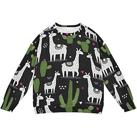 Linomo Kids Sweatshirt Cute Lama Cactus Long Sleeve Tops Crew Neck Pullover T-Shirt Sweaters for Boys Girls Multicolor Cover