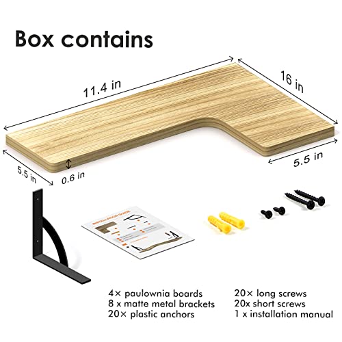 Canupdog Corner Floating Shelves Wall Mounted Set Of 4, Wood Display Storage Wall Shelves For Living Room, Bedroom, Office, Bathroom Kitchen & Decoration #TOP1