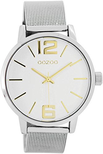 Oozoo Damenuhr mit Milanaise Metallband 40 MM Weiß/Goldfarben/Silberfarben C7202