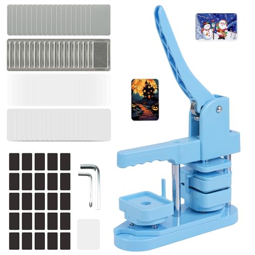 MK.Bear Fridge Magnet Button Maker Machine,Pin Maker Machine for Refrigerator Magnet, DIY Button Press Machine with 100 Pcs Fridge Magnet Button Maker Supplies - Rectangle 60x40mm/2.3x1.6 inch