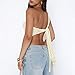 ABYOVRT Women One Shoulder Lace Top Irregular Hem Backless Crop Tops See Through Sheer Tank Tops Going Out Clubwear (S,Beige)