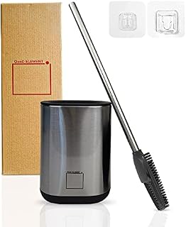 GooD ELEMENT, Silicone Toilet Brush, Free-Standing or Wall Mounted no drill Toilet Brush, Flat and Slim Toilet Brush, Toilet Brushes & Holders, Chrome Silver Stainless Steel Toilet Brush, Black Brush
