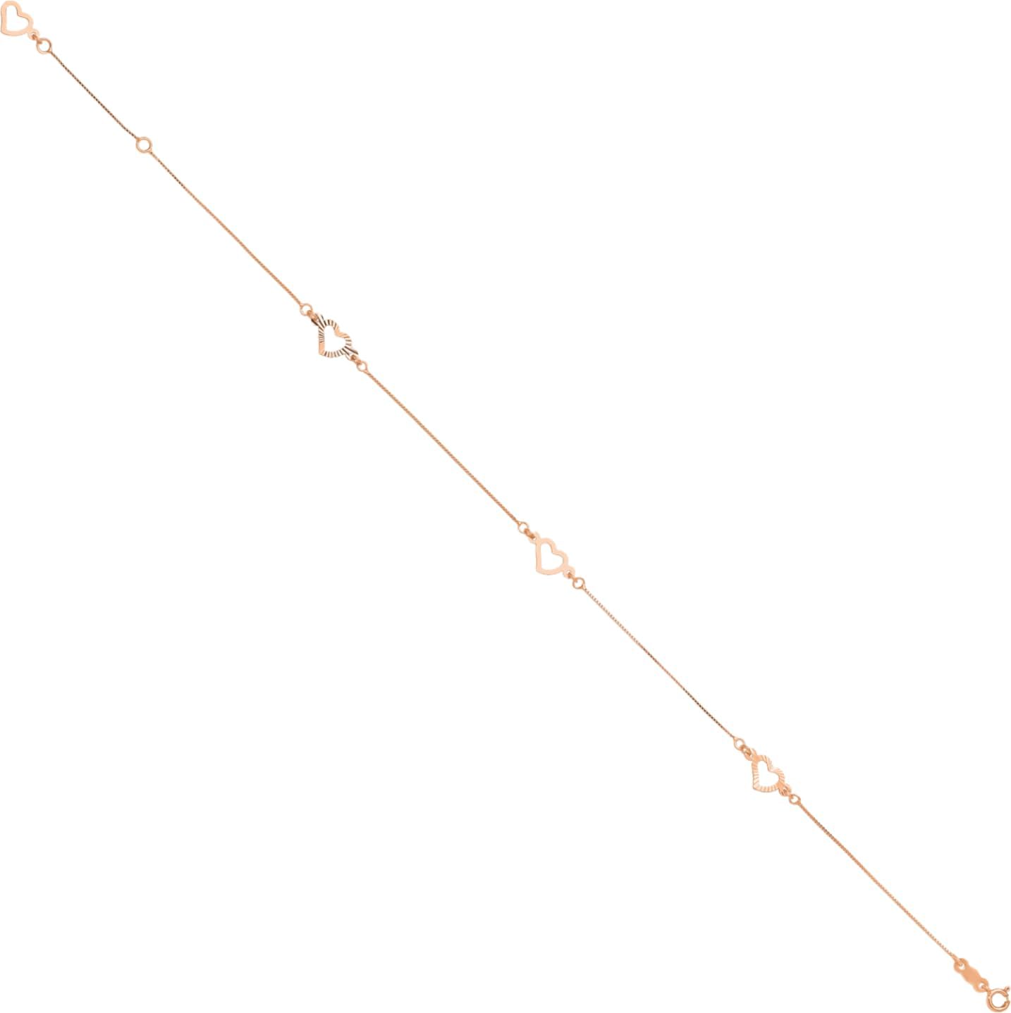 IceCarats 14K Solid Rose Gold 1mm Dainty Box Chain Heart Bracelet Anklet 9 Plus 1 inch Diamond Cut For Her